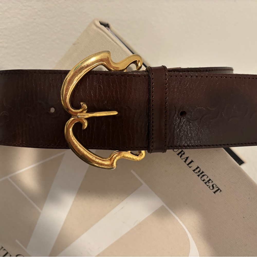 Axcess Dark Brown Leather Belt with Gold Accent